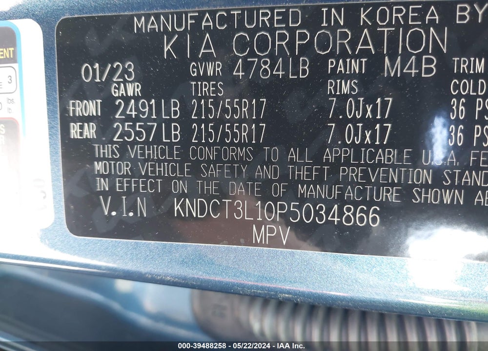 2023 KIA NIRO EV WAVE VIN: KNDCT3L10P5034866