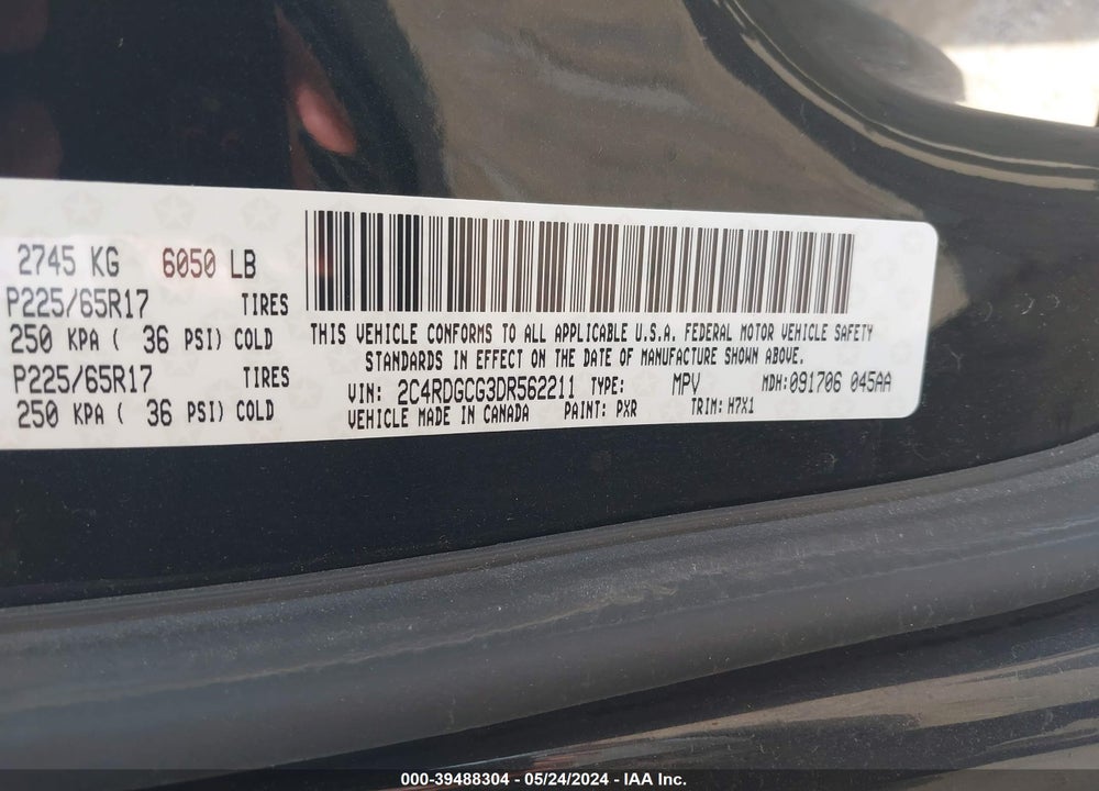 2013 DODGE GRAND CARAVAN SXT VIN: 2C4RDGCG3DR562211