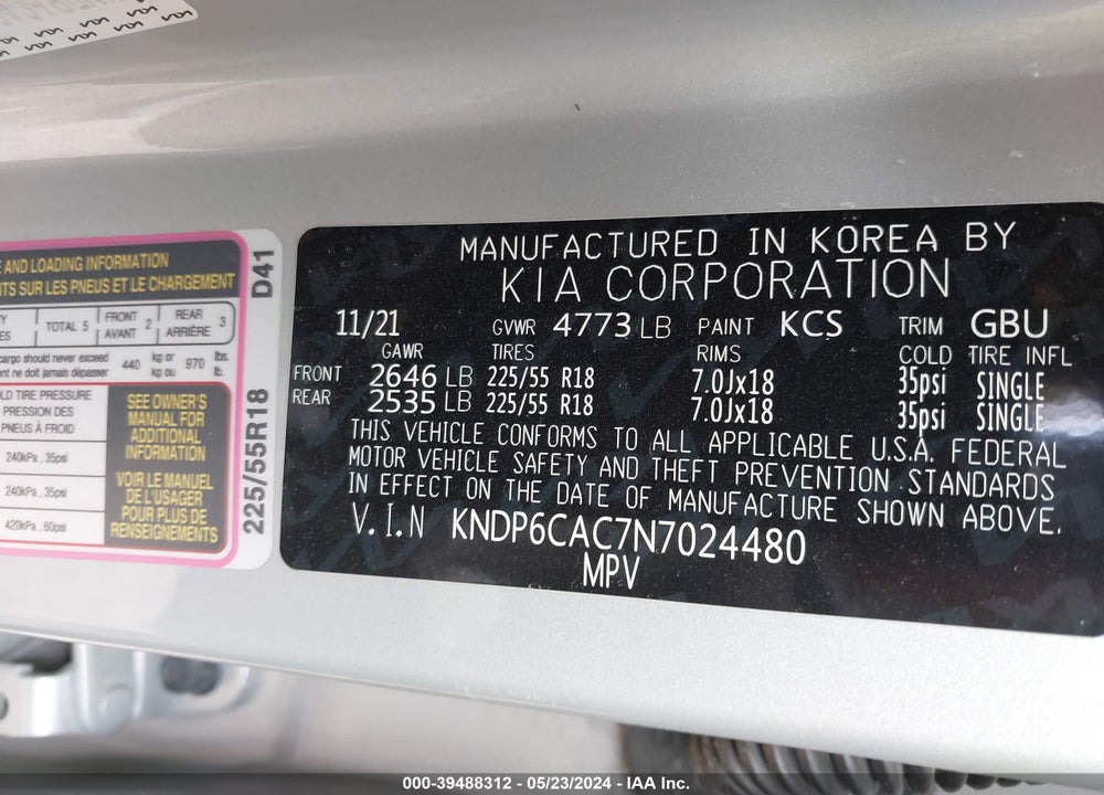 2022 KIA SPORTAGE NIGHTFALL EDITION VIN: KNDP6CAC7N7024480