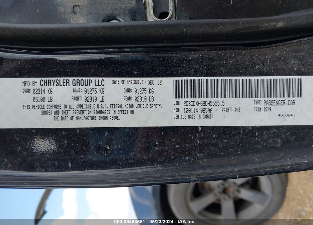 2013 DODGE CHARGER SXT VIN: 2C3CDXHG9DH555515