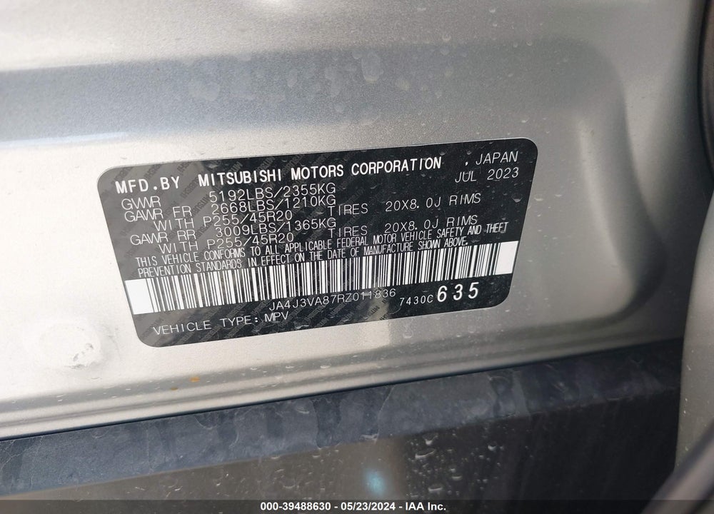 2024 MITSUBISHI OUTLANDER SE 2.5 2WD VIN: JA4J3VA87RZ011836