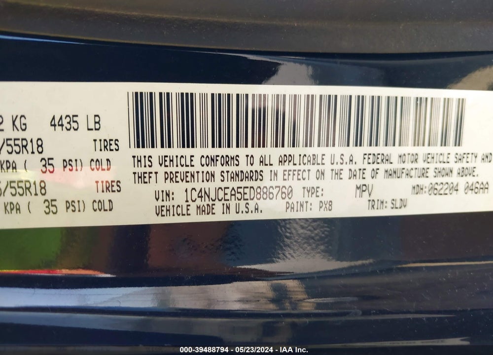 2014 JEEP COMPASS HIGH ALTITUDE VIN: 1C4NJCEA5ED886760