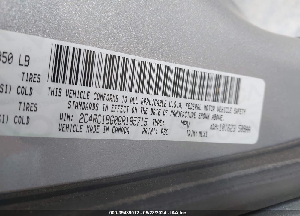 2016 CHRYSLER TOWN & COUNTRY TOURING VIN: 2C4RC1BG0GR185715