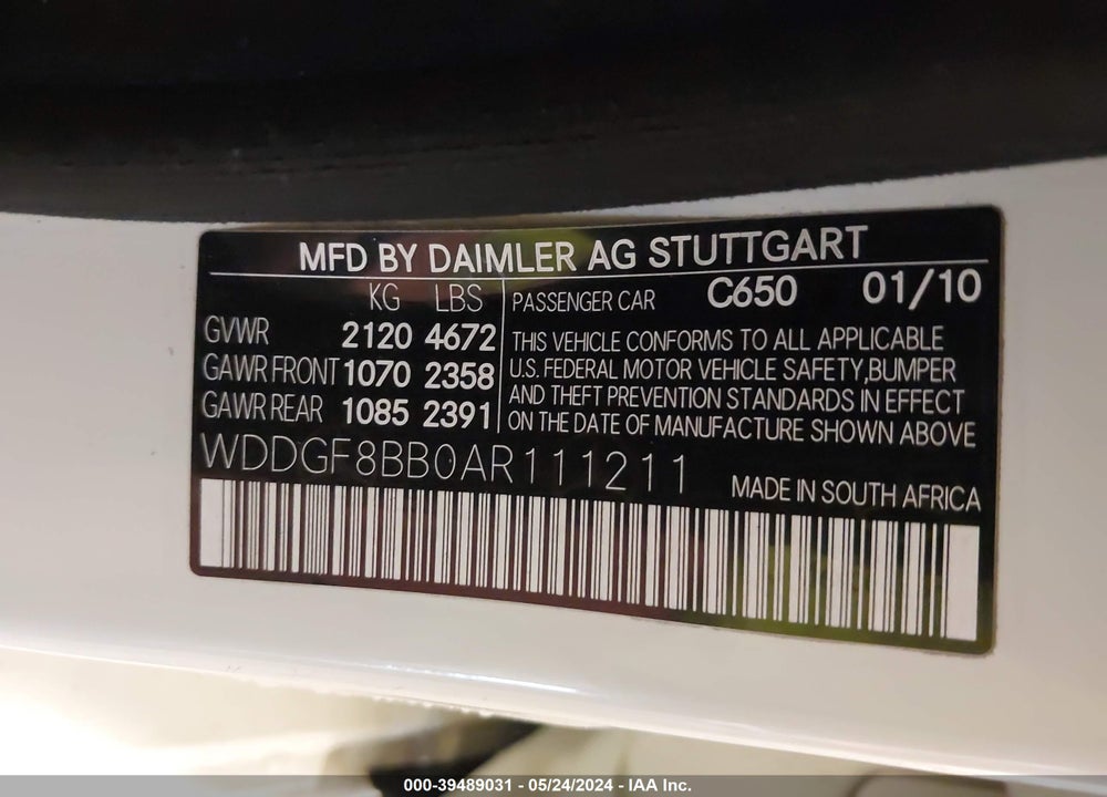 2010 MERCEDES-BENZ C 300 LUXURY 4MATIC/SPORT 4MATIC VIN: WDDGF8BB0AR111211