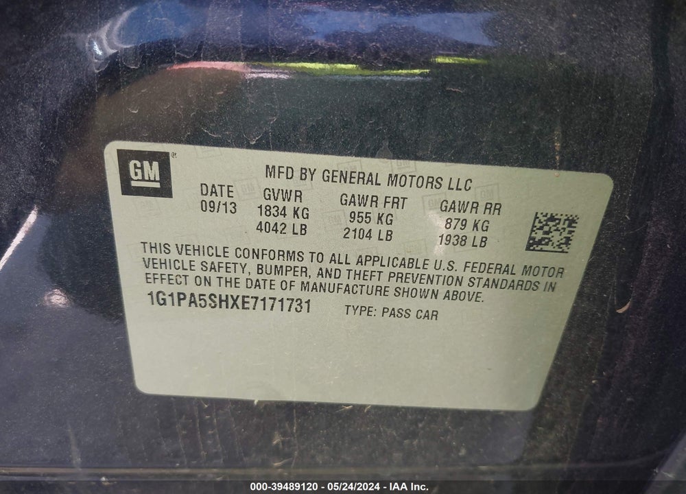 2014 CHEVROLET CRUZE LS AUTO VIN: 1G1PA5SHXE7171731