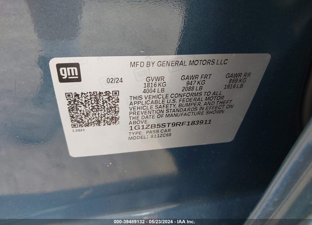 2024 CHEVROLET MALIBU LS VIN: 1G1ZB5ST9RF183911