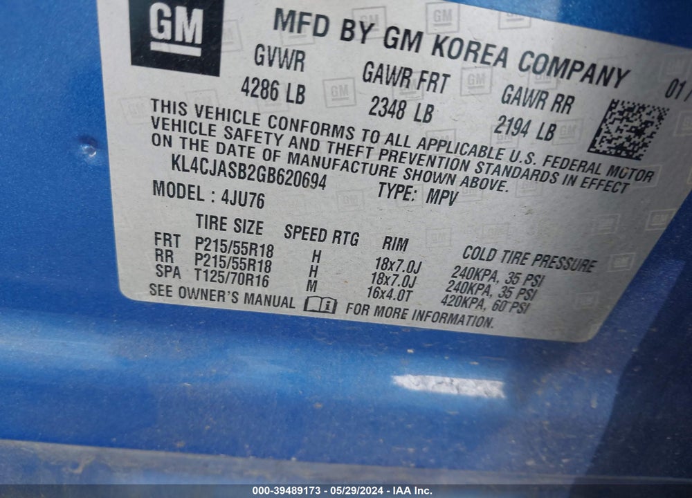 2016 BUICK ENCORE VIN: KL4CJASB2GB620694