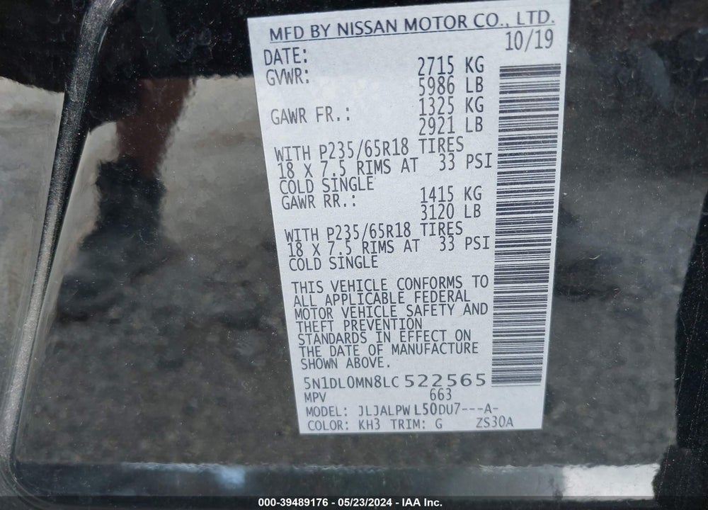 2020 INFINITI QX60 PURE VIN: 5N1DL0MN8LC522565