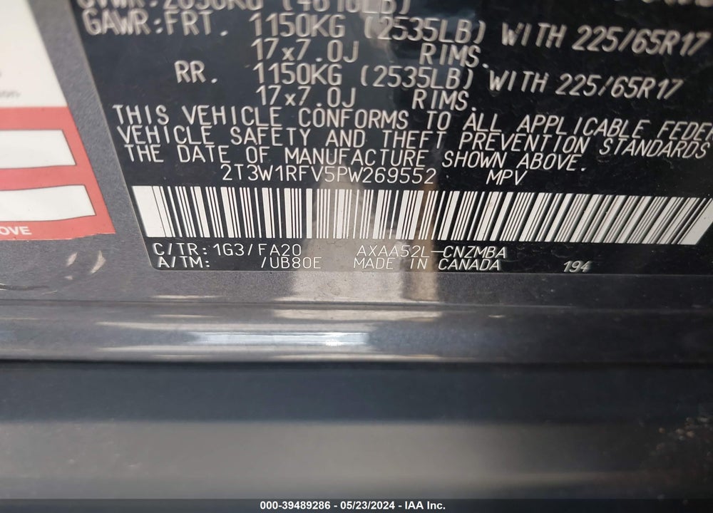 2023 TOYOTA RAV4 XLE VIN: 2T3W1RFV5PW269552