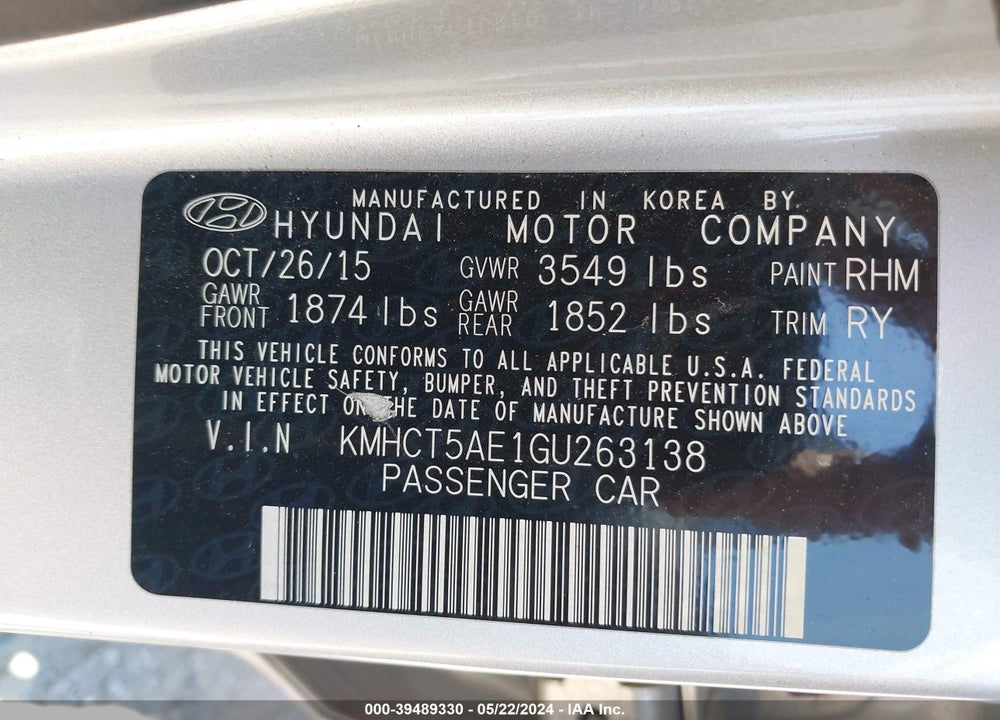 2016 HYUNDAI ACCENT SE VIN: KMHCT5AE1GU263138