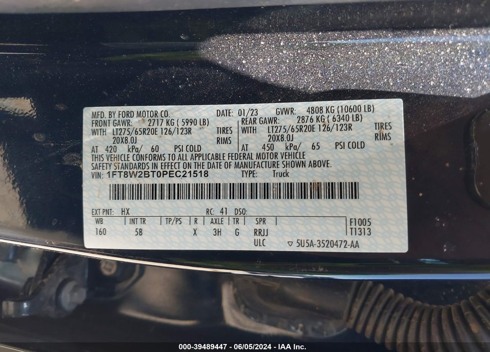 2023 FORD F-250 LARIAT VIN: 1FT8W2BT0PEC21518