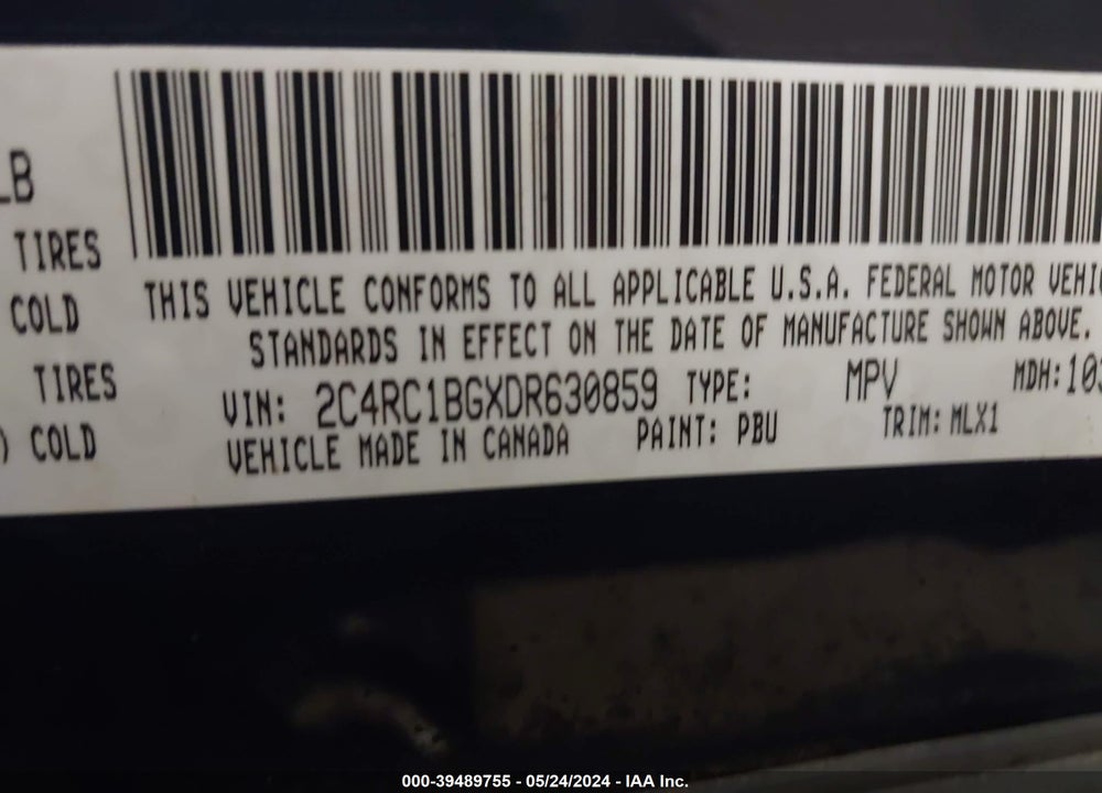 2013 CHRYSLER TOWN & COUNTRY TOURING VIN: 2C4RC1BGXDR630859