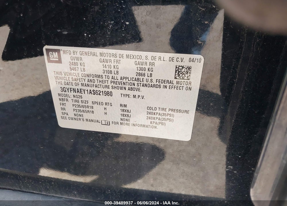 2010 CADILLAC SRX VIN: 3GYFNAEY1AS621980