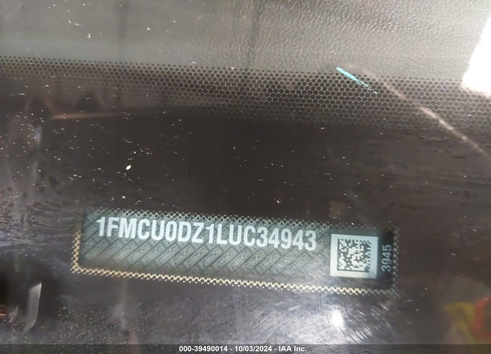 2020 FORD ESCAPE VIN: 1FMCU0DZ1LUC34943