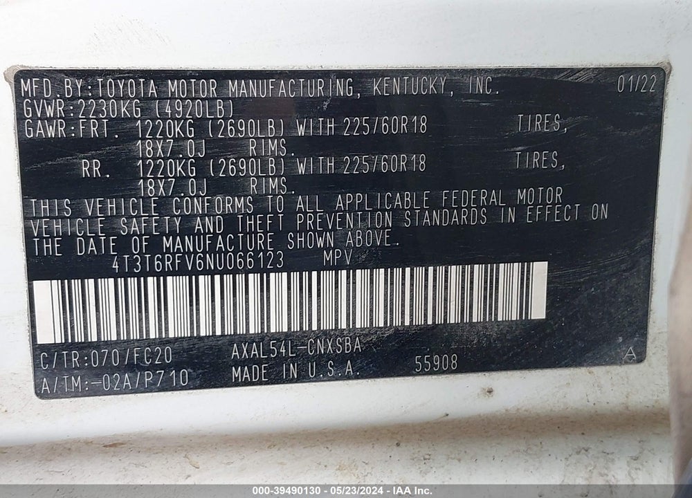 2022 TOYOTA RAV4 SE HYBRID VIN: 4T3T6RFV6NU066123