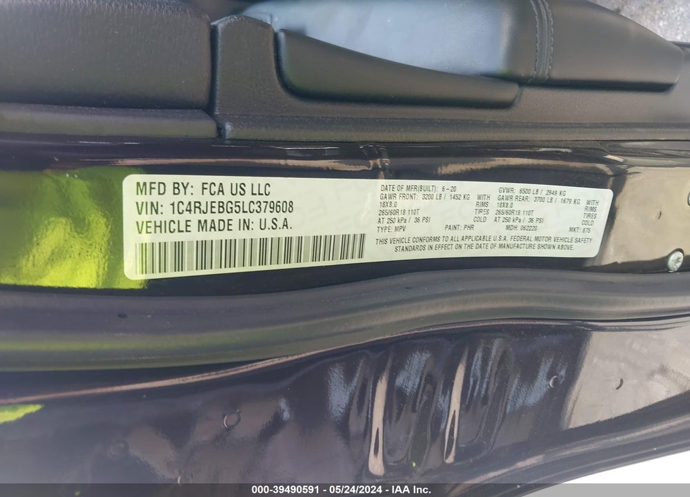 2020 JEEP GRAND CHEROKEE VIN: 1C4RJEBG5LC379608