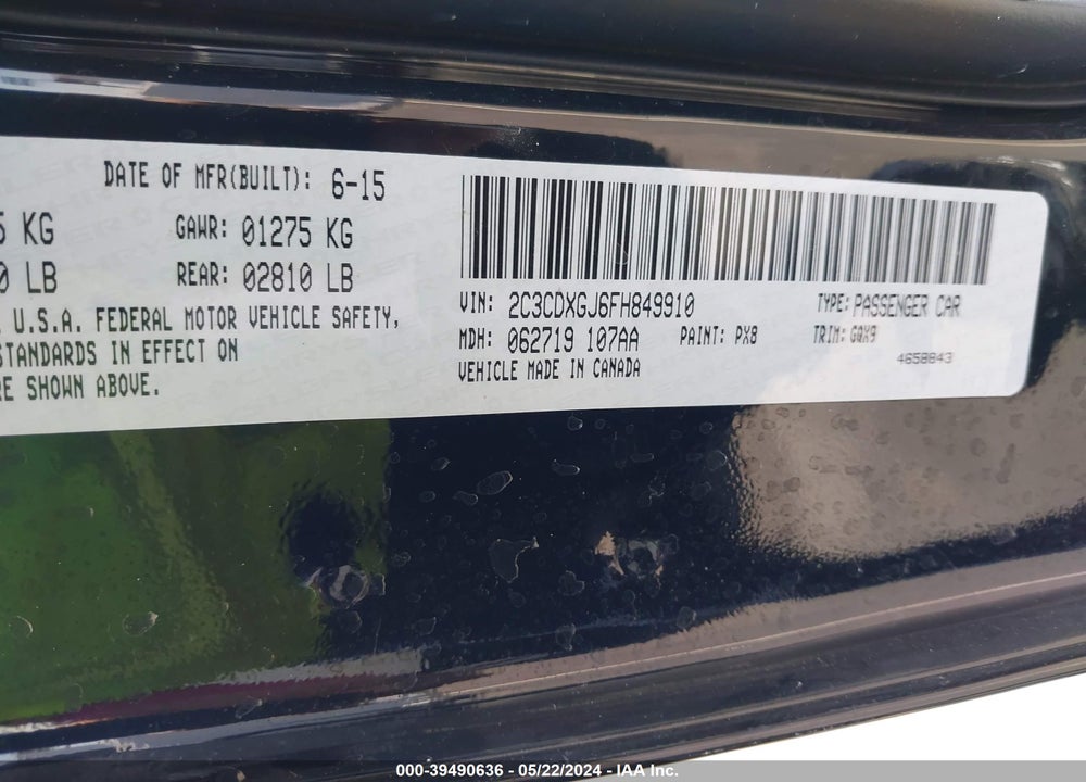 2015 DODGE CHARGER R/T SCAT PACK VIN: 2C3CDXGJ6FH849910