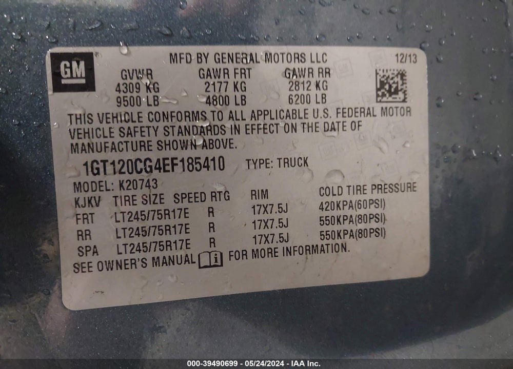 2014 GMC SIERRA 2500HD SLE VIN: 1GT120CG4EF185410