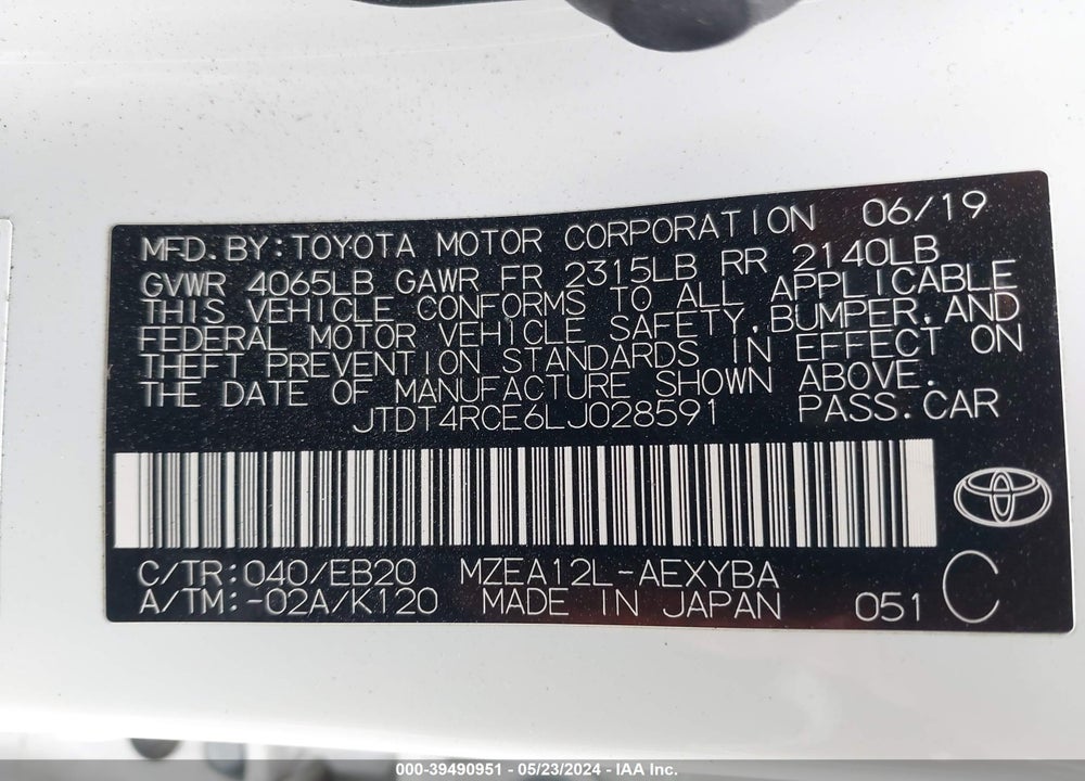 2020 TOYOTA COROLLA XSE VIN: JTDT4RCE6LJ028591
