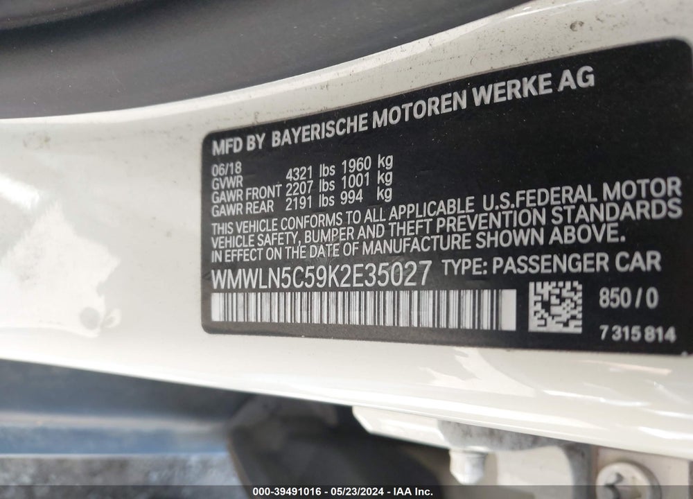 2019 MINI CLUBMAN COOPER VIN: WMWLN5C59K2E35027