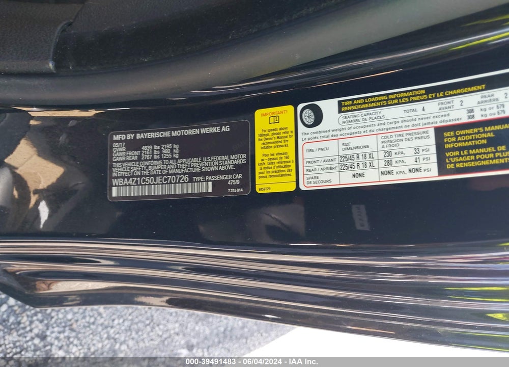 2018 BMW 430I VIN: WBA4Z1C50JEC70726