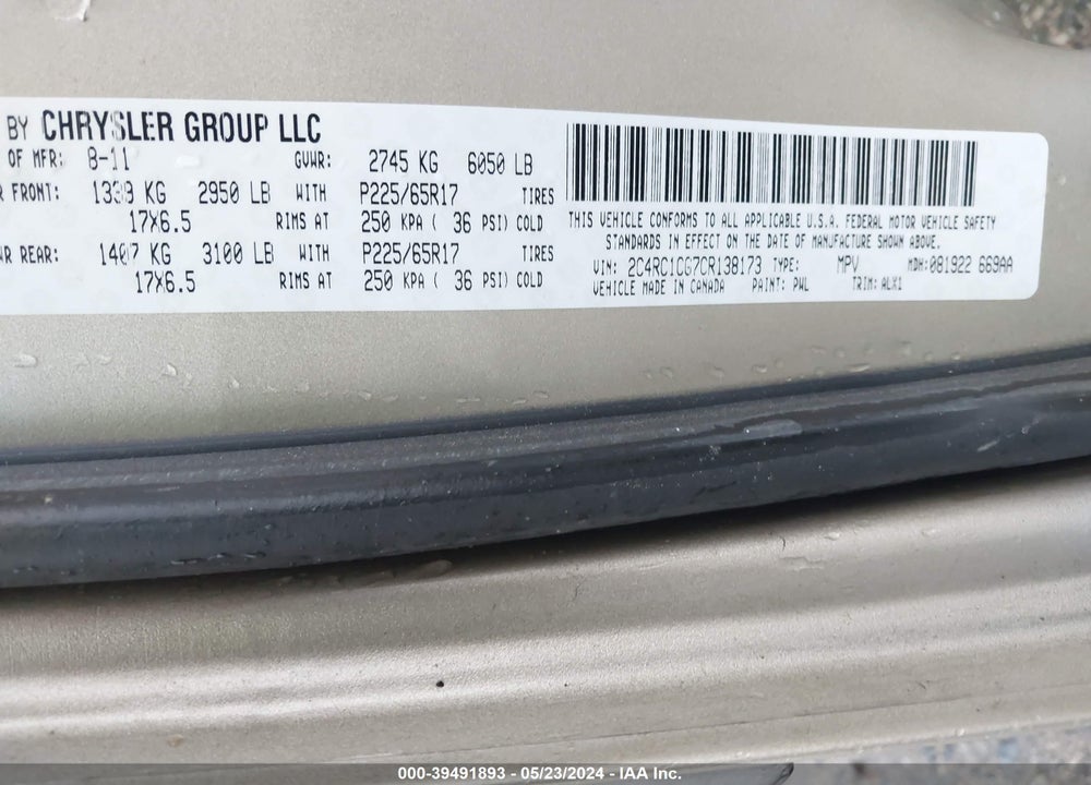 2012 CHRYSLER TOWN & COUNTRY TOURING-L VIN: 2C4RC1CG7CR138173