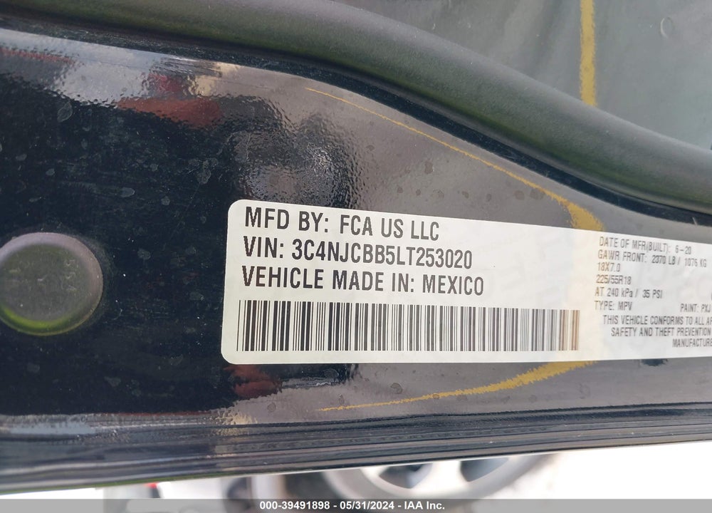 2020 JEEP COMPASS LATITUDE FWD VIN: 3C4NJCBB5LT253020