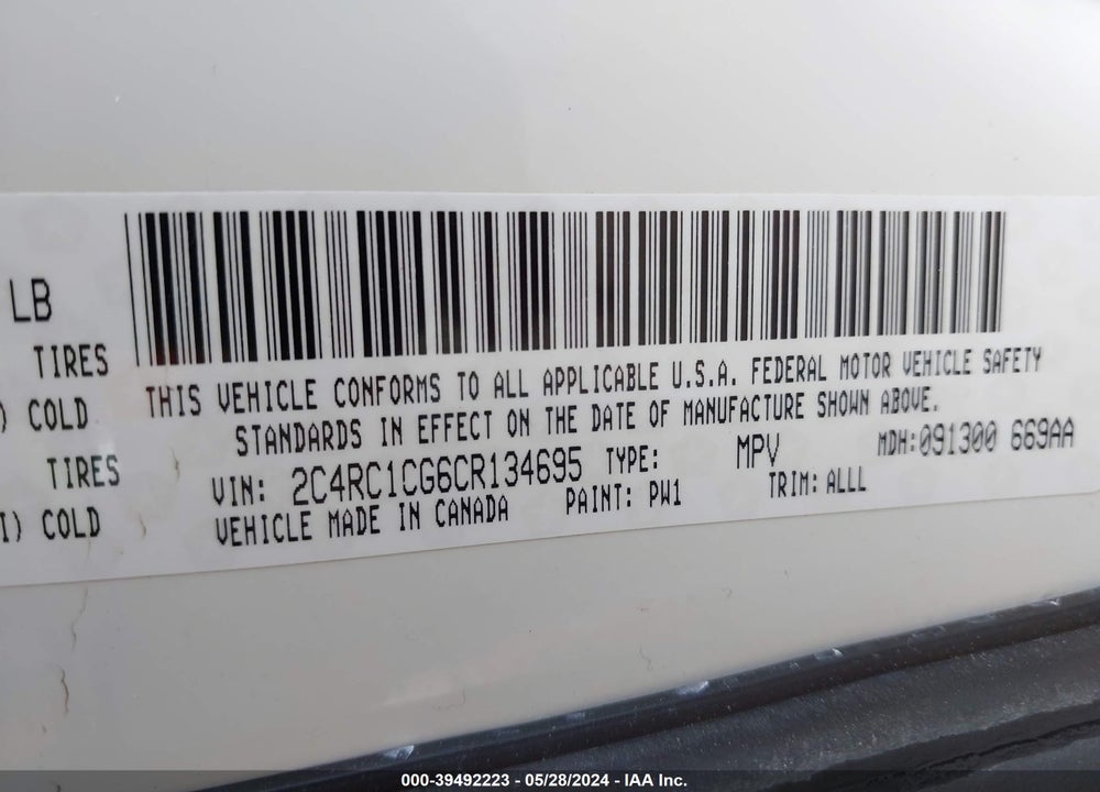 2012 CHRYSLER TOWN & COUNTRY TOURING-L VIN: 2C4RC1CG6CR134695