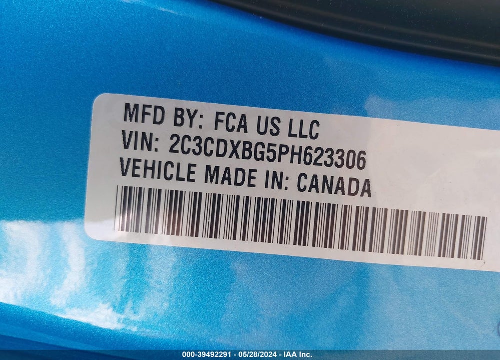 2023 DODGE CHARGER SXT VIN: 2C3CDXBG5PH623306