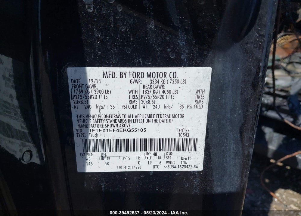 2014 FORD F-150 FX4/LARIAT/STX/XL/XLT VIN: 1FTFX1EF4EKG55105