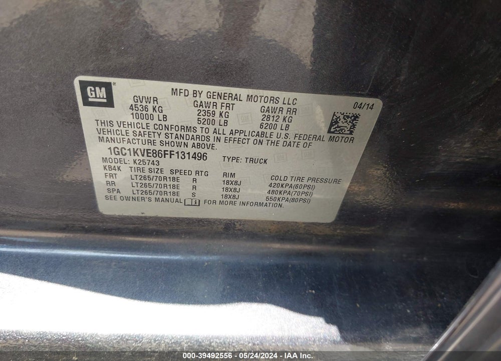 2015 CHEVROLET SILVERADO 2500HD LT VIN: 1GC1KVE86FF131496
