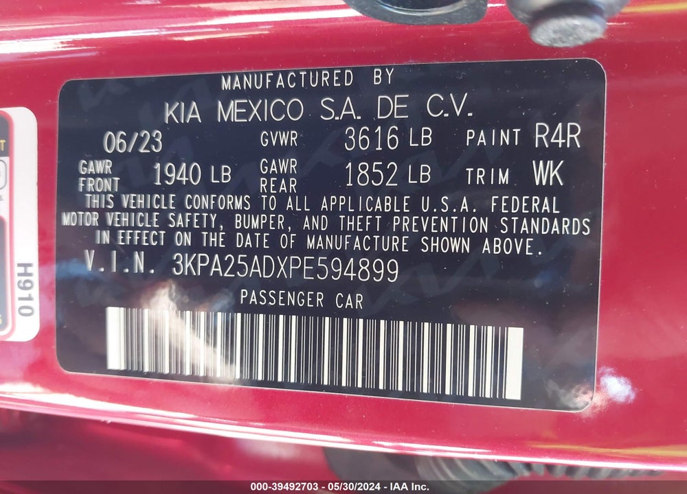 2023 KIA RIO 5-DOOR S VIN: 3KPA25ADXPE594899