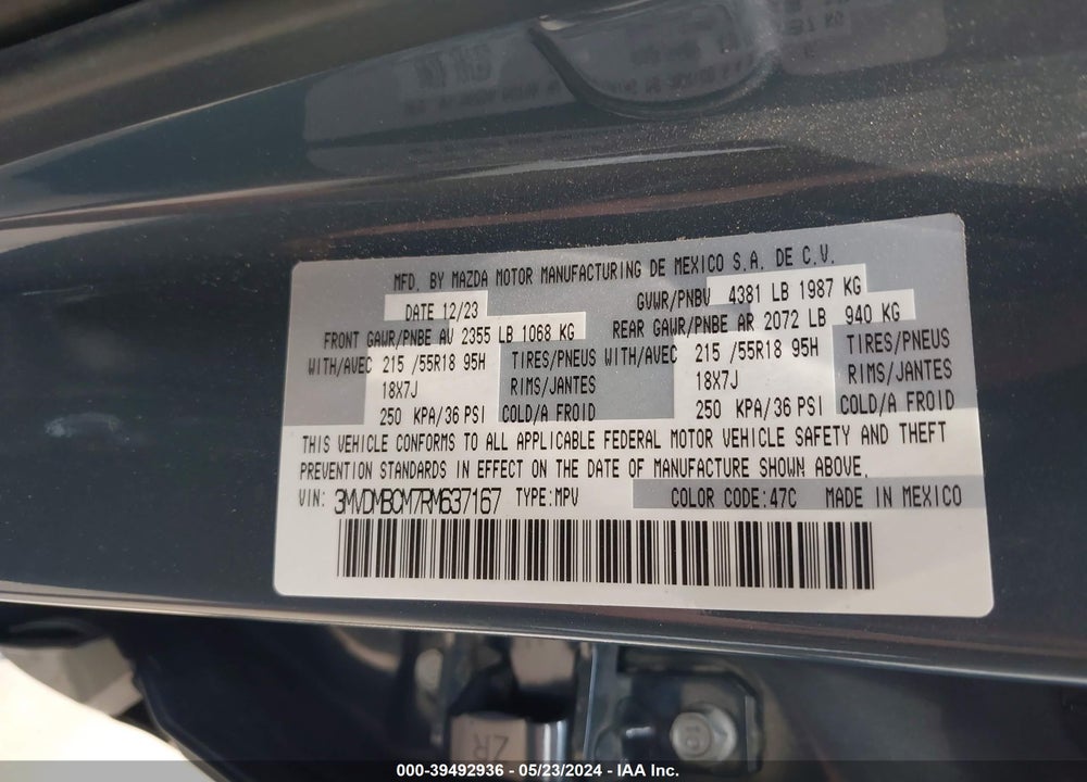 2024 MAZDA CX-30 2.5 S CARBON EDITION VIN: 3MVDMBCM7RM637167