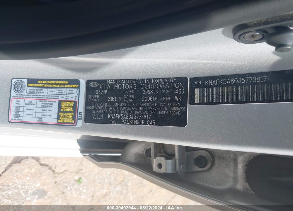 2018 KIA FORTE LX VIN: KNAFK5A80J5773817