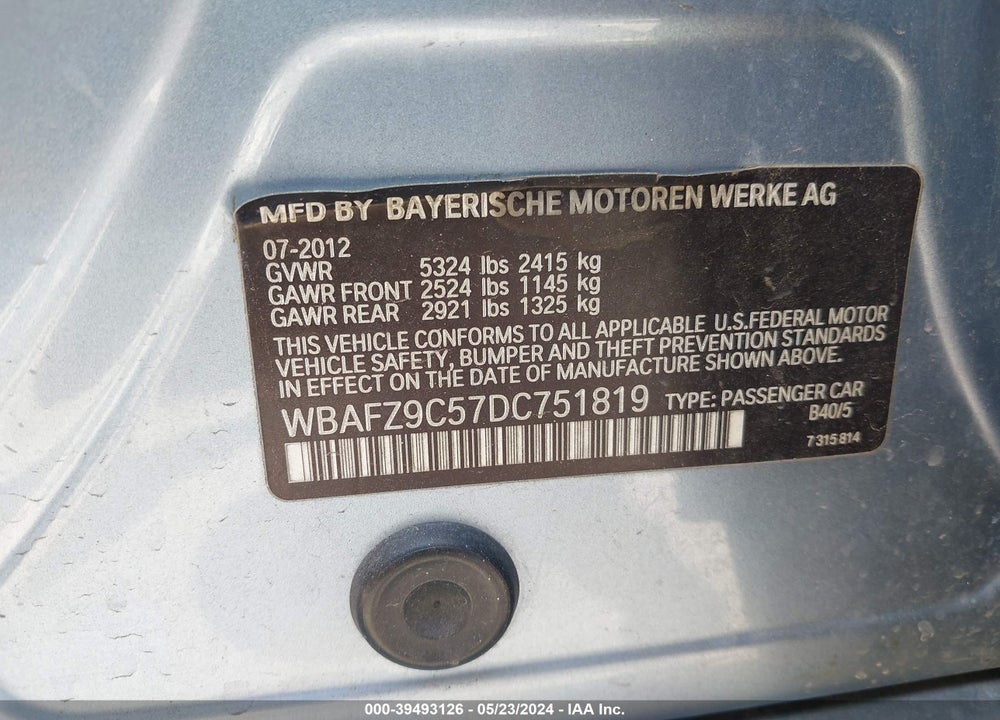 2013 BMW ACTIVEHYBRID 5 VIN: WBAFZ9C57DC751819