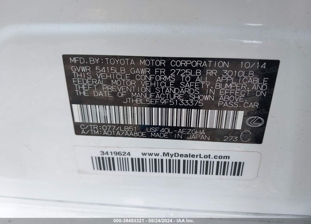 2015 LEXUS LS 460 VIN: JTHBL5EF9F5133375