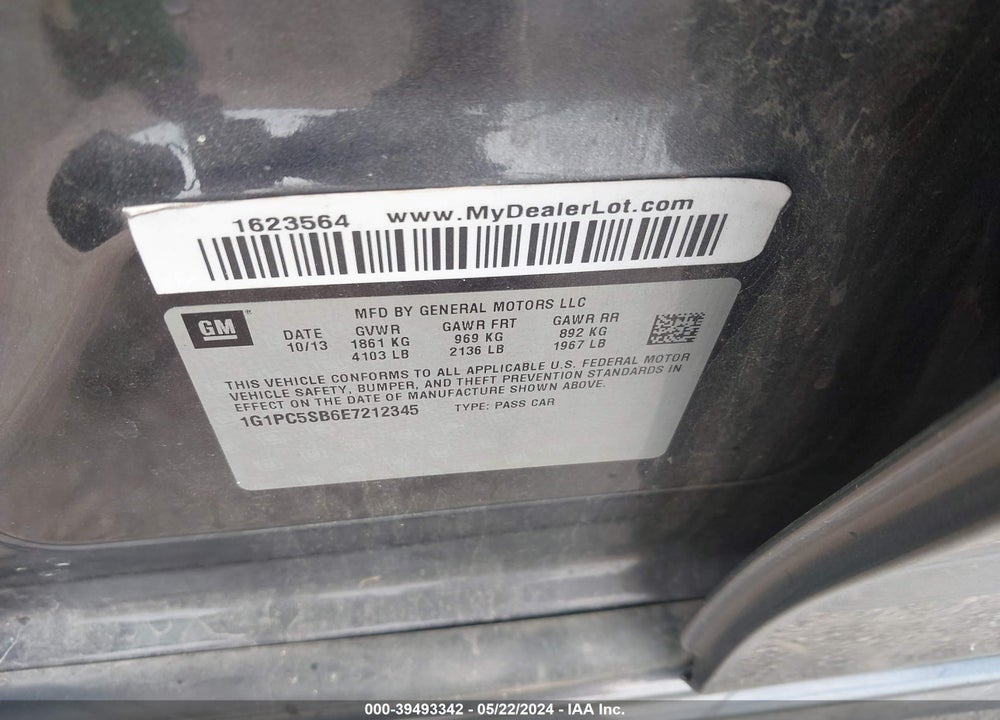 2014 CHEVROLET CRUZE 1LT AUTO VIN: 1G1PC5SB6E7212345