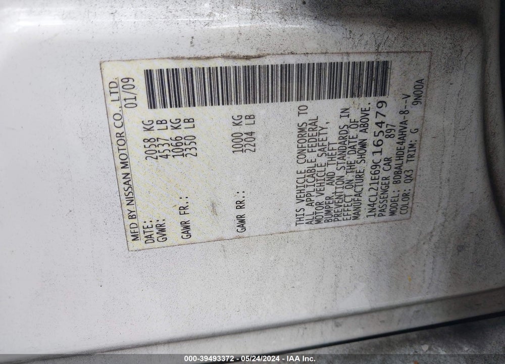 2009 NISSAN ALTIMA HYBRID VIN: 1N4CL21E69C165479