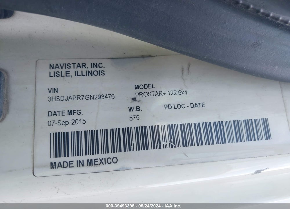 2016 INTERNATIONAL PROSTAR VIN: 3HSDJAPR7GN293476