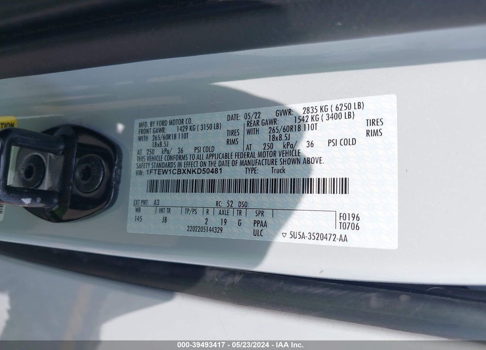 2022 FORD F-150 XL VIN: 1FTEW1CBXNKD50481