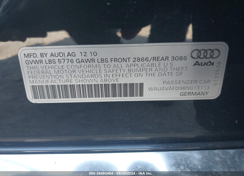 2011 AUDI A8 4.2 VIN: WAUAVAFD9BN013113