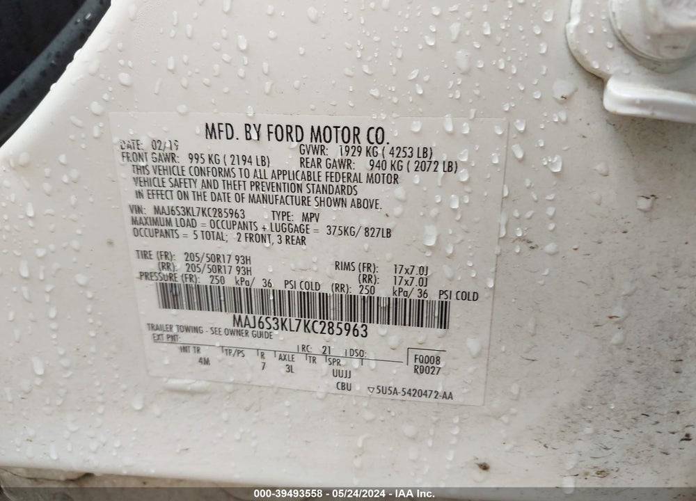 2019 FORD ECOSPORT TITANIUM VIN: MAJ6S3KL7KC285963