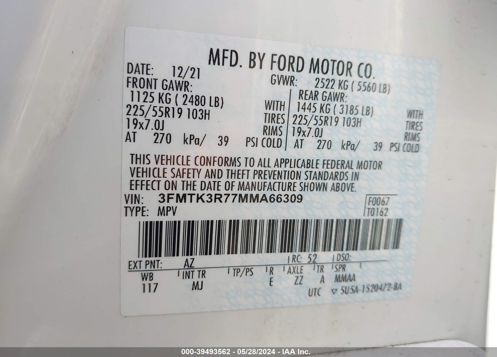 2021 FORD MUSTANG MACH-E PREMIUM VIN: 3FMTK3R77MMA66309