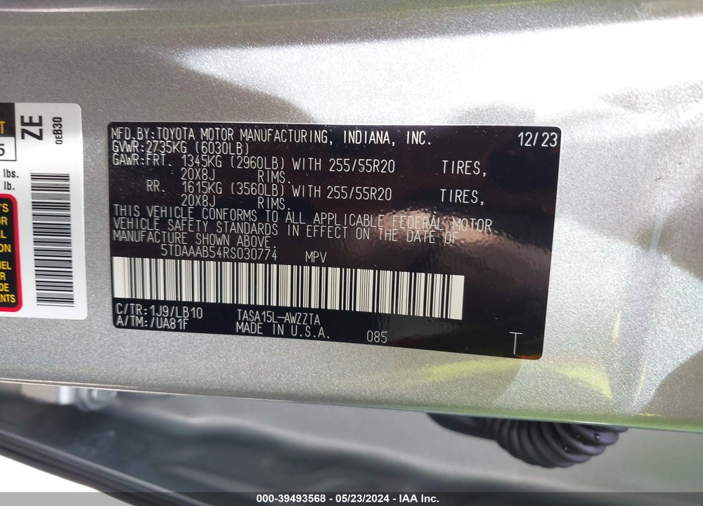 2024 TOYOTA GRAND HIGHLANDER PLATINUM VIN: 5TDAAAB54RS030774