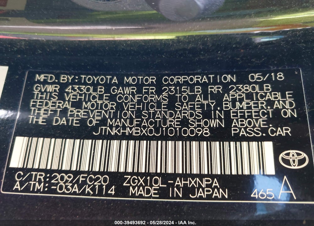 2018 TOYOTA C-HR XLE VIN: JTNKHMBX0J1010098