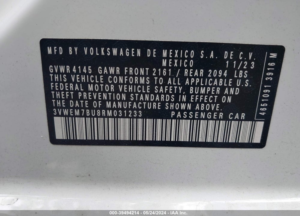2024 VOLKSWAGEN JETTA 1.5T SE VIN: 3VWEM7BU8RM031233