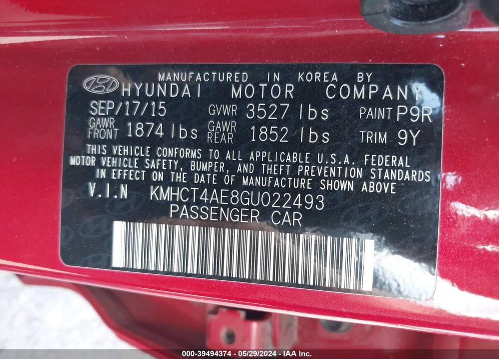 2016 HYUNDAI ACCENT SE VIN: KMHCT4AE8GU022493