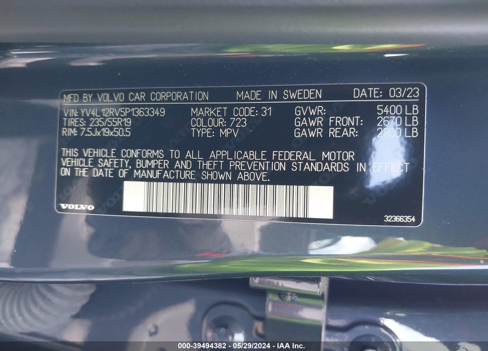 2023 VOLVO XC60 B5 CORE VIN: YV4L12RV5P1363349