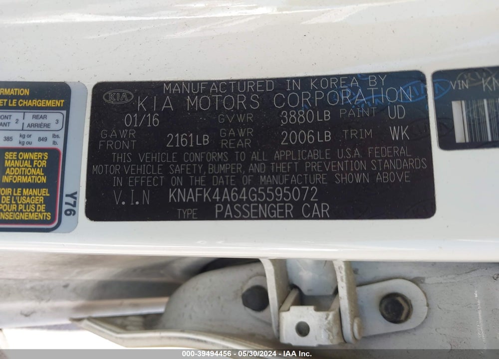 2016 KIA FORTE LX VIN: KNAFK4A64G5595072