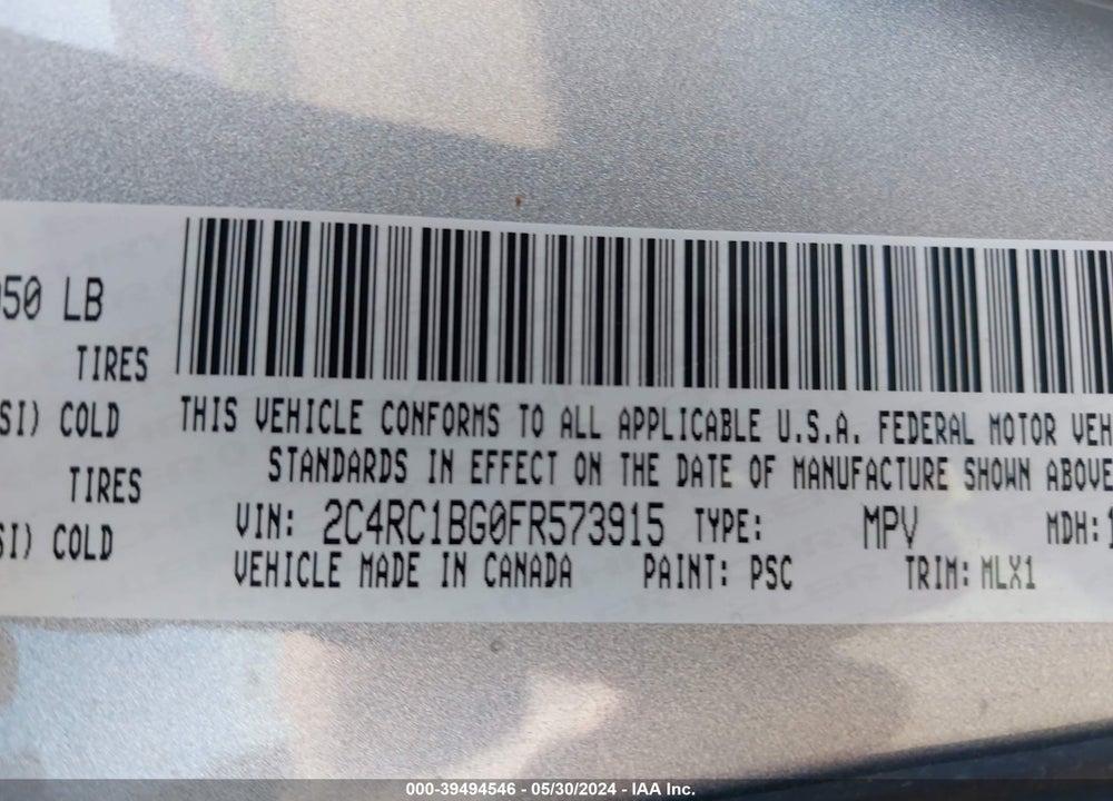 2015 CHRYSLER TOWN & COUNTRY TOURING VIN: 2C4RC1BG0FR573915